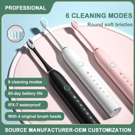 Professional Electric Sonic Toothbrush – 6 Cleaning Modes, IPX7 Waterproof with 4 Brush Heads