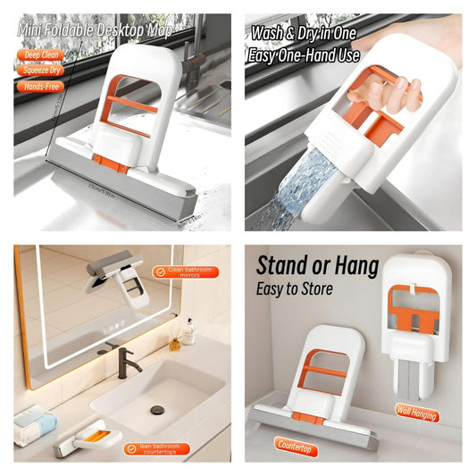 Mini Foldable Desktop Mop – Compact Squeeze-Dry Cleaning Sponge for Kitchen & Windowsills