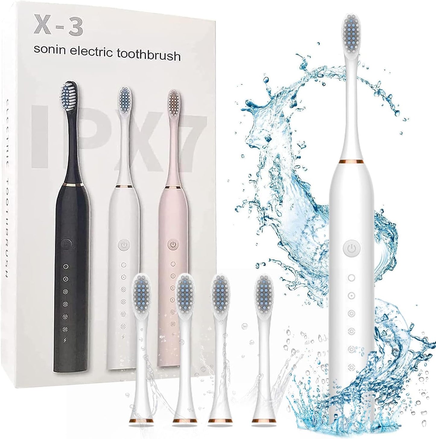 Professional Electric Sonic Toothbrush – 6 Cleaning Modes, IPX7 Waterproof with 4 Brush Heads