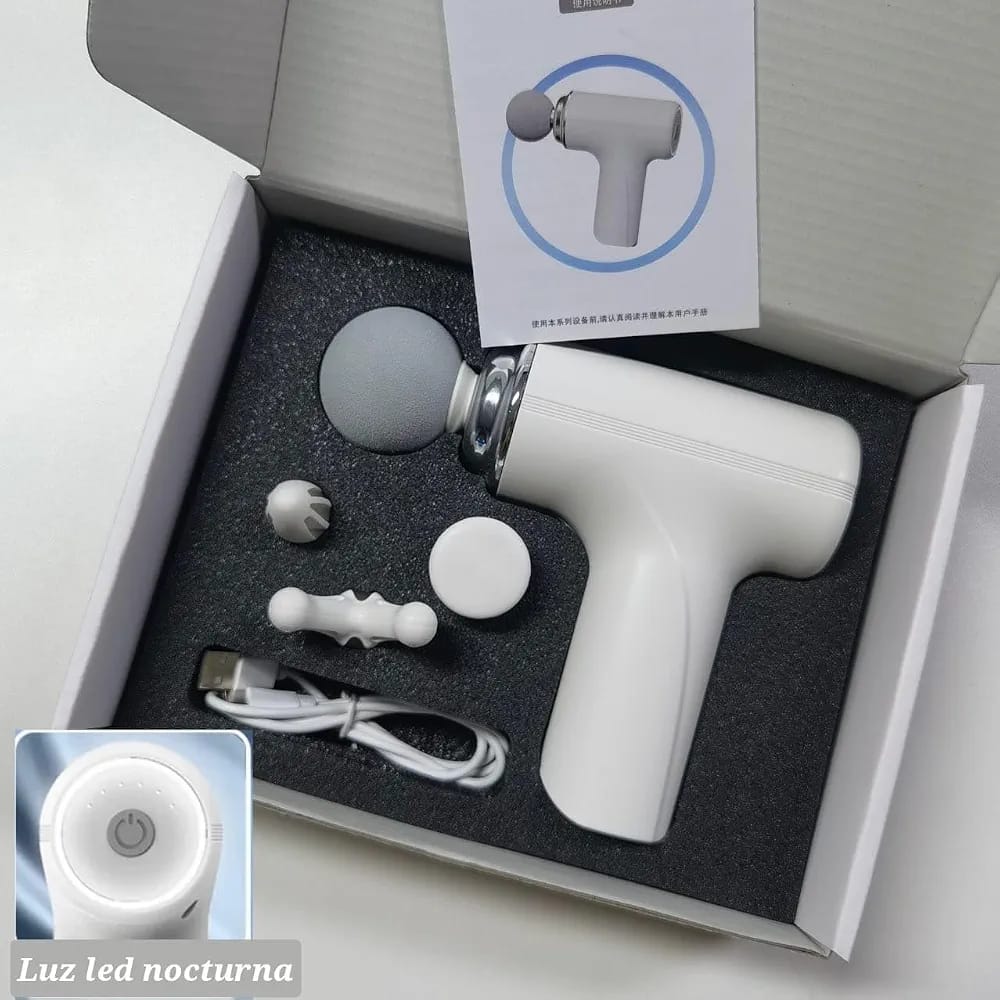 Mini Fascia Massage Gun – Portable Muscle Massager with LED Light & 4 Massage Heads