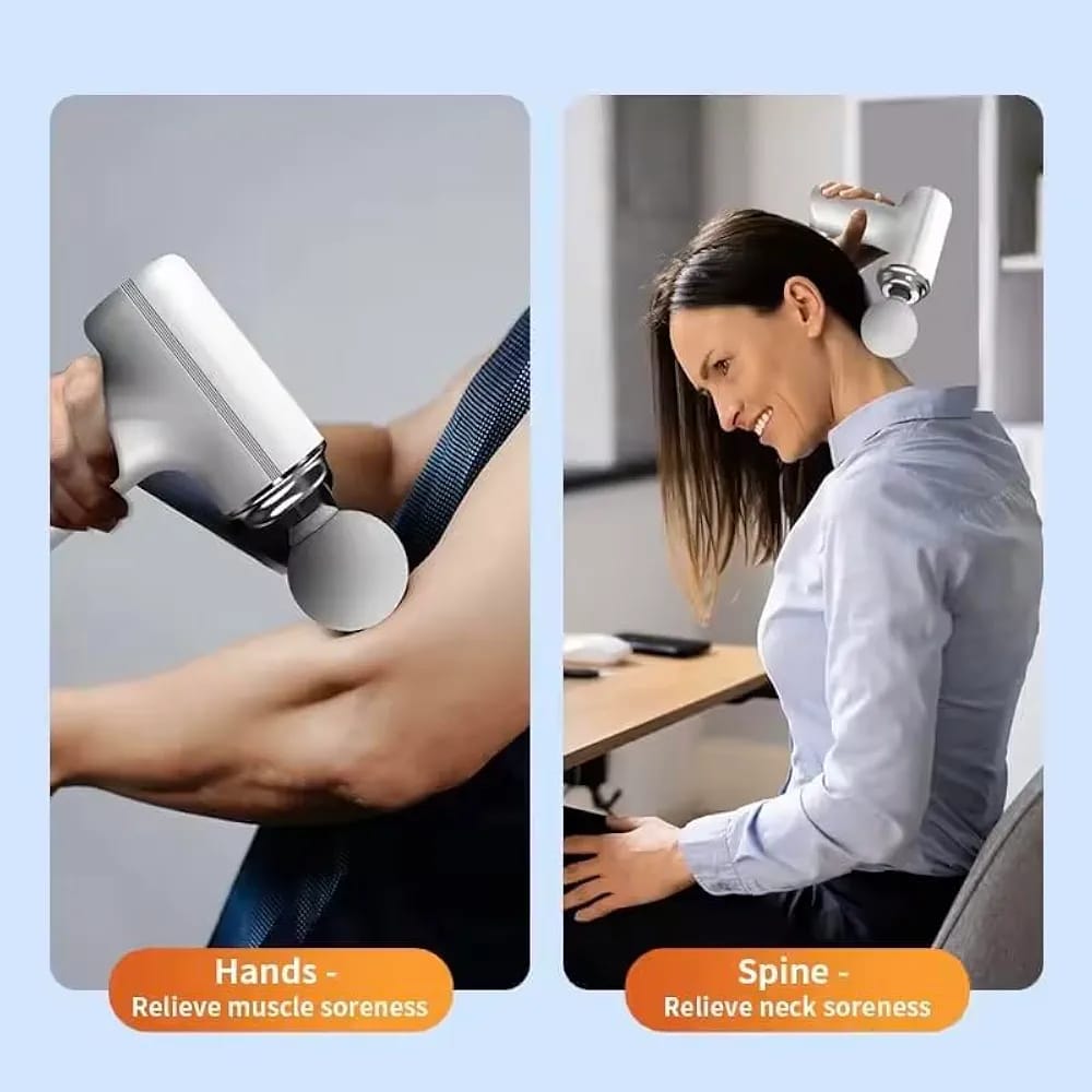 Mini Fascia Massage Gun – Portable Muscle Massager with LED Light & 4 Massage Heads