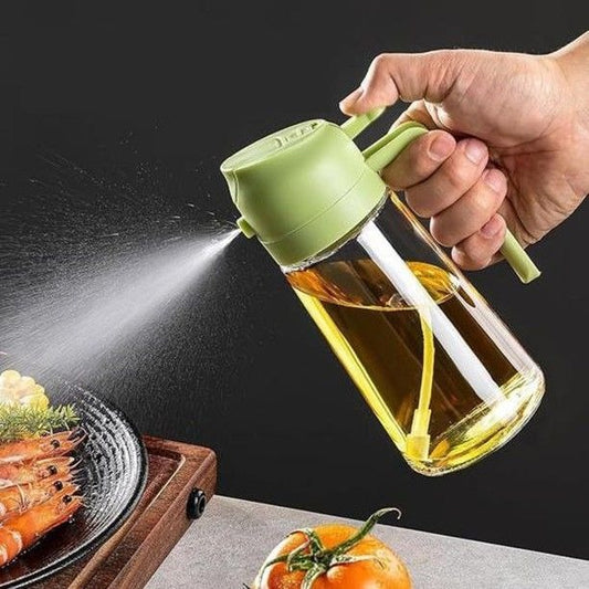 2-in-1 Oil Spray & Dispenser Bottle – Precision Control Glass Oil Sprayer for Air Fryer & Cooking