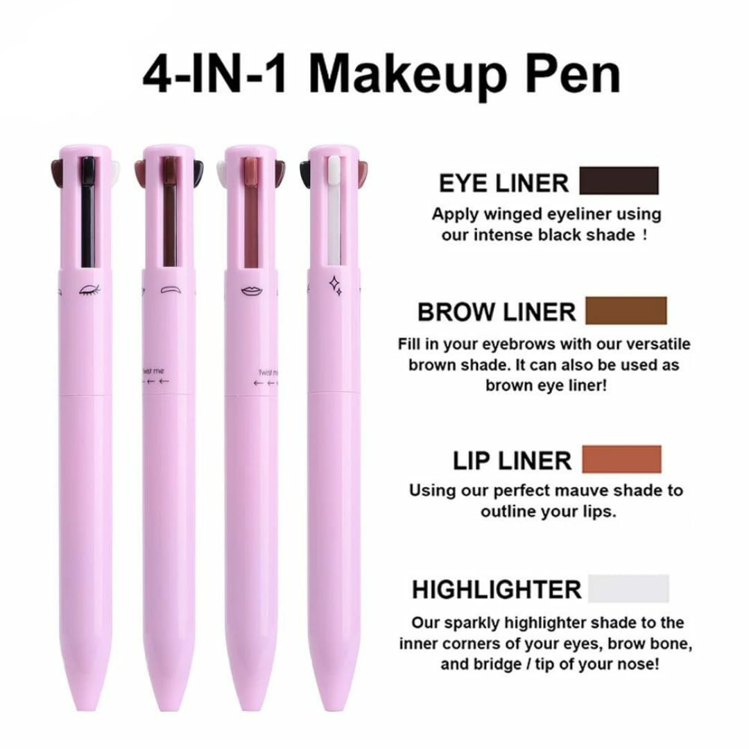 4-in-1 Multifunctional Makeup Pen – Eyebrow, Eyeliner, Eyeshadow & Lip Color Stick (Twist-Up Design)