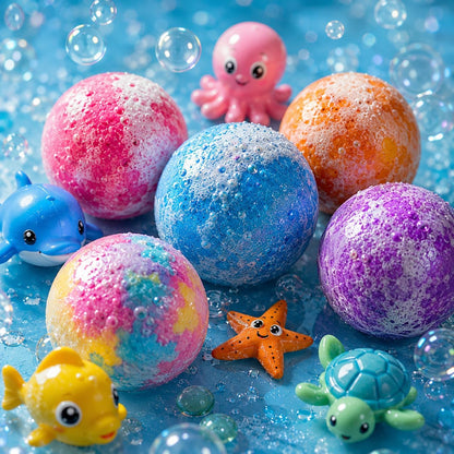 Kids Bath Bomb Gift Set – 12 Colorful Bath Bombs with Sea Animal Toys (Fun & Fizzy Bath Time)