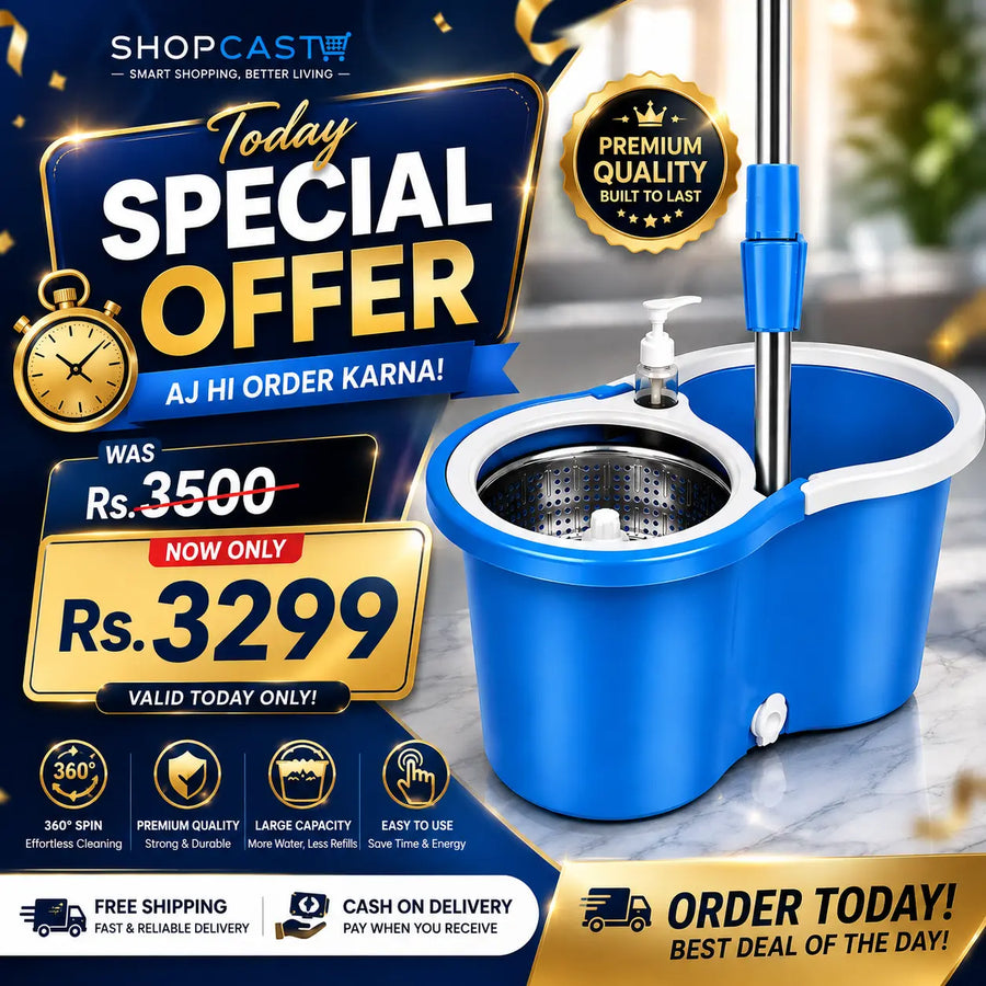 360° Spin Mop with Stainless Steel Spin Basket – Self-Wringing Dual Bucket Mop System