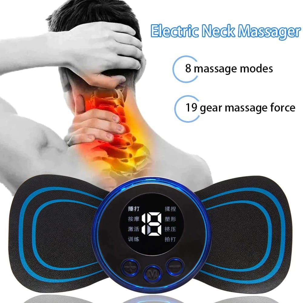 Mini EMS Butterfly Massager – Portable Electric Neck & Body Pain Relief Device with LCD Display (Rechargeable)