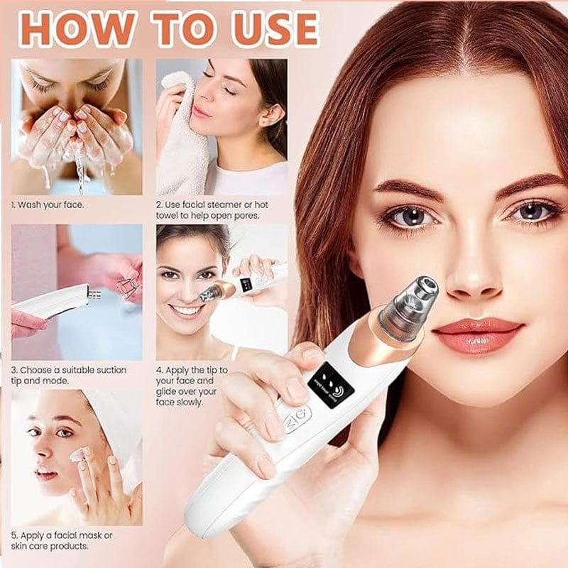 Electric Blackhead Remover – Rechargeable Facial Pore Vacuum Cleaner with 6 Suction Heads