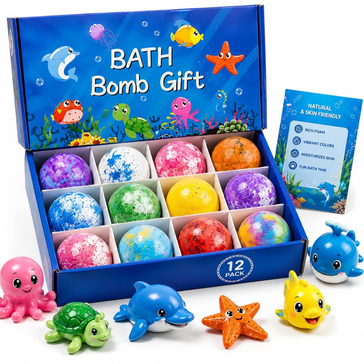 Kids Bath Bomb Gift Set – 12 Colorful Bath Bombs with Sea Animal Toys (Fun & Fizzy Bath Time)