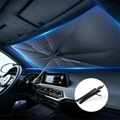 Foldable Umbrella-Style Car Windshield Sun Shade – UV Protection Front Window Cover (Universal Fit