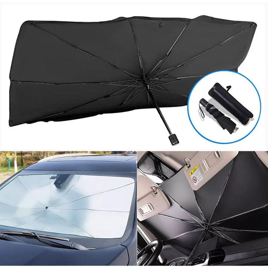 Foldable Umbrella-Style Car Windshield Sun Shade – UV Protection Front Window Cover (Universal Fit