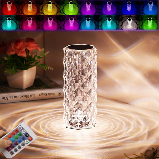 Crystal Rose Diamond Table Lamp – 16 Color Changing LED Touch Lamp with Remote Control (Rechargeable)
