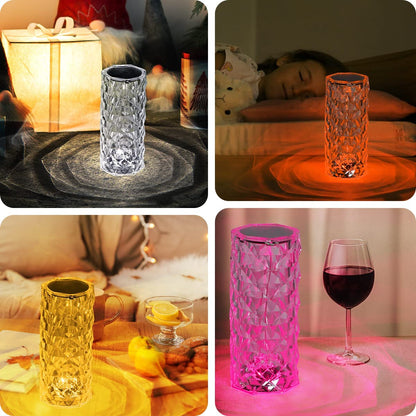 Crystal Rose Diamond Table Lamp – 16 Color Changing LED Touch Lamp with Remote Control (Rechargeable)