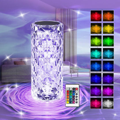 Crystal Rose Diamond Table Lamp – 16 Color Changing LED Touch Lamp with Remote Control (Rechargeable)