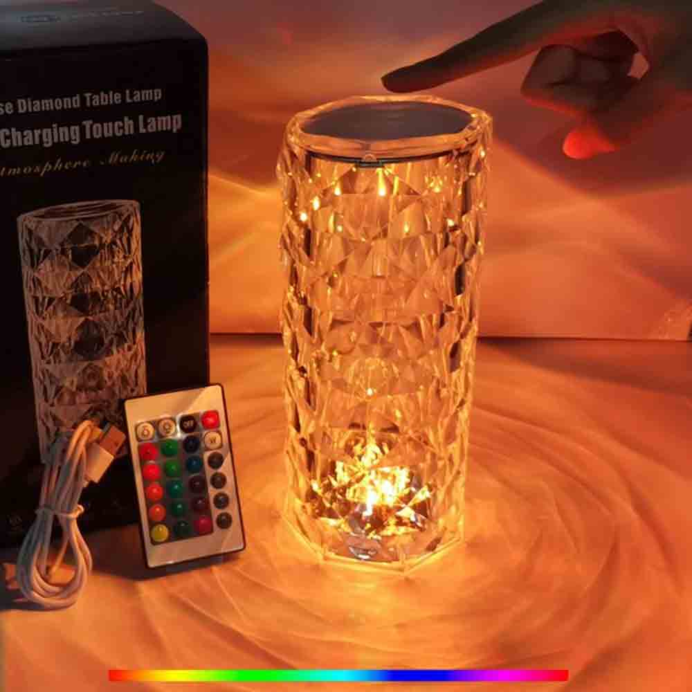 Crystal Rose Diamond Table Lamp – 16 Color Changing LED Touch Lamp with Remote Control (Rechargeable)