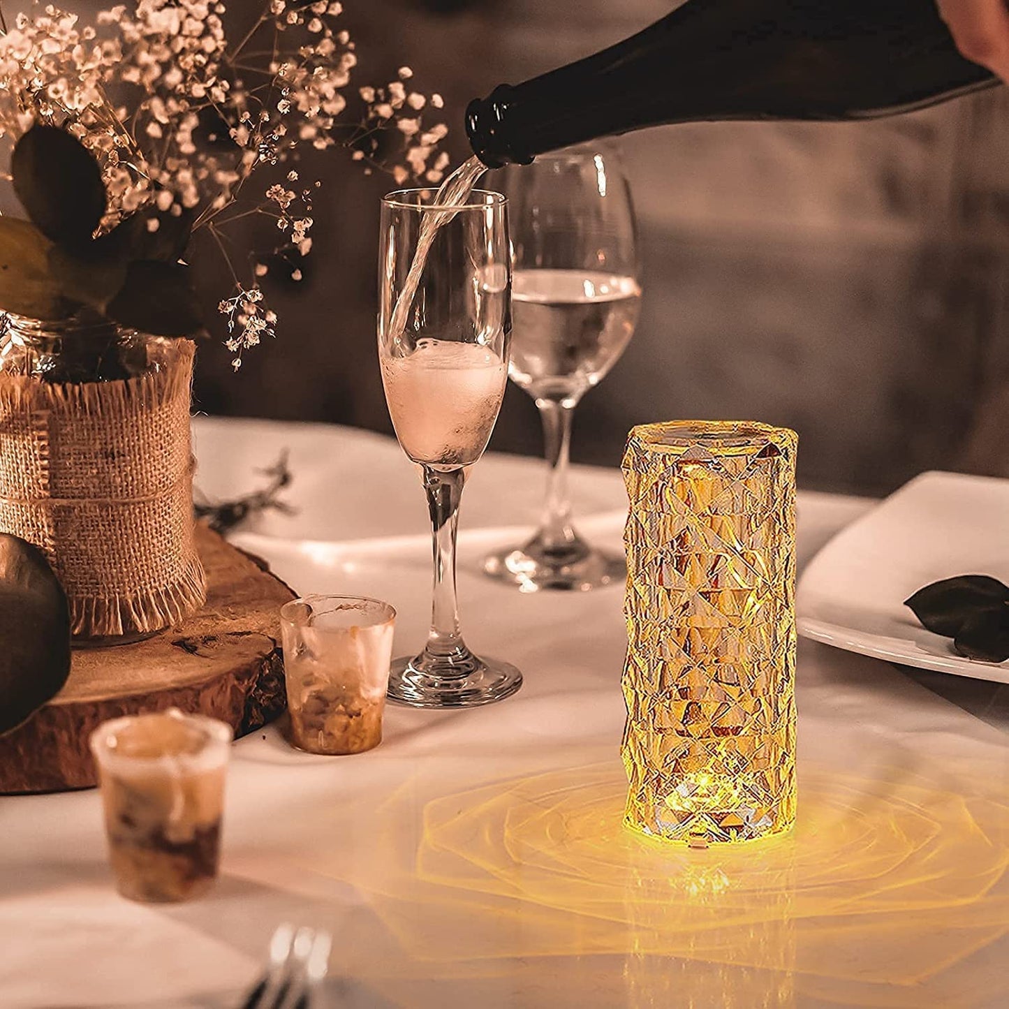 Crystal Rose Diamond Table Lamp – 16 Color Changing LED Touch Lamp with Remote Control (Rechargeable)