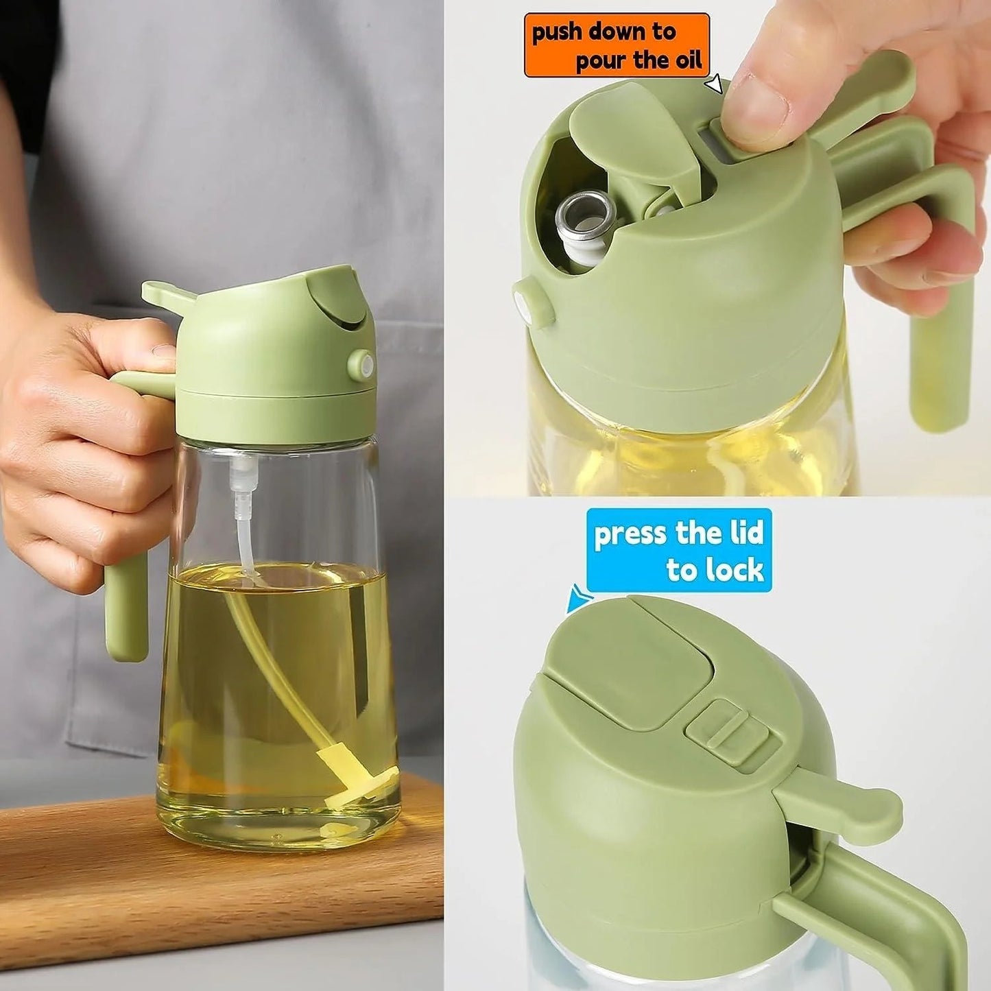 2-in-1 Oil Spray & Dispenser Bottle – Precision Control Glass Oil Sprayer for Air Fryer & Cooking