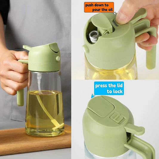 2-in-1 Oil Spray & Dispenser Bottle – Precision Control Glass Oil Sprayer for Air Fryer & Cooking
