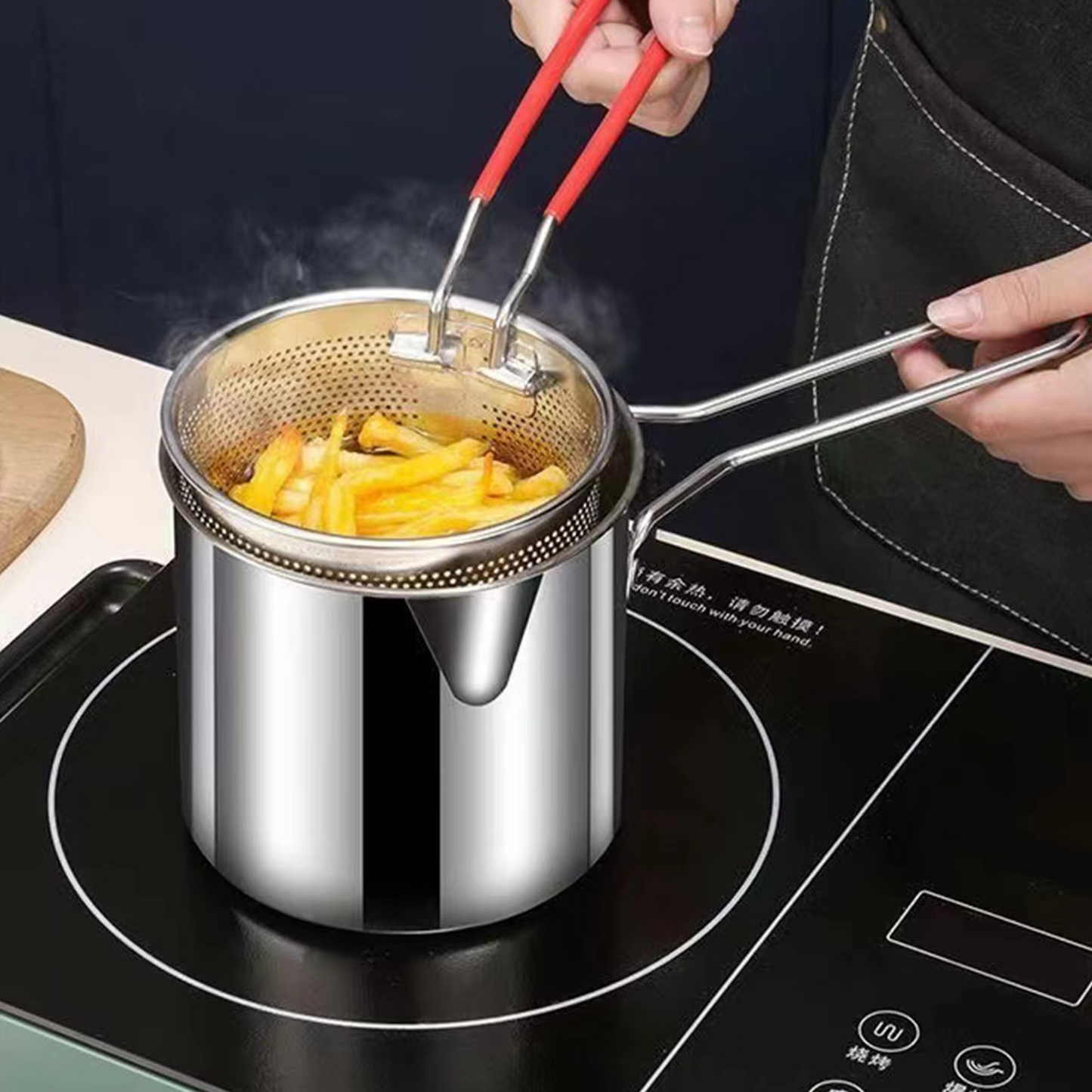 Stainless Steel Deep Fryer Pot with Strainer Basket & Oil Drainer Spout (Compact Frying Pot)