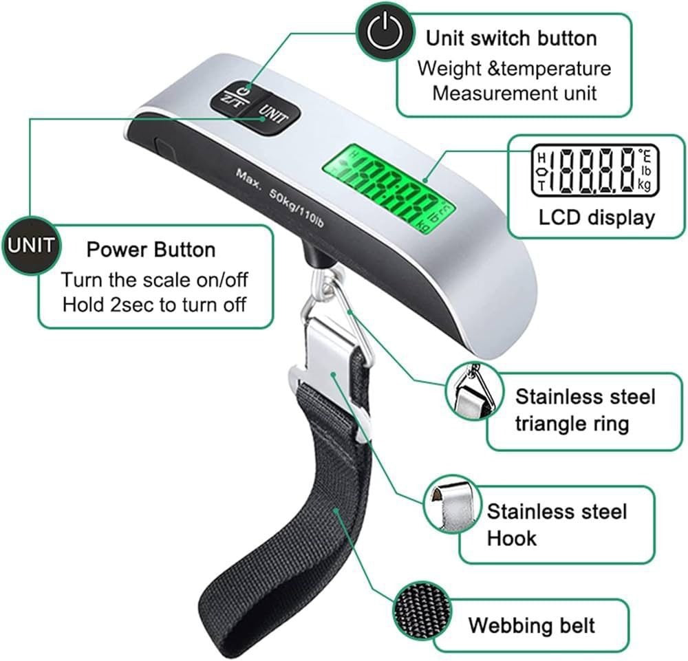 Digital Luggage Scale – Portable Handheld Weight Scale with LCD Display (50kg/110lb Capacity)