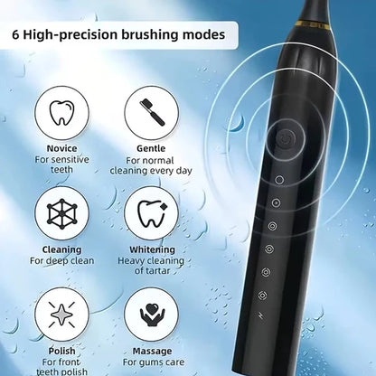 Professional Electric Sonic Toothbrush – 6 Cleaning Modes, IPX7 Waterproof with 4 Brush Heads