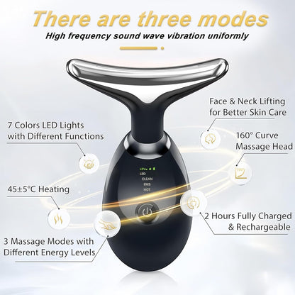 Electric Facial & Neck Massager – 45°C Magnetotherapy EMS Device with LED Light Therapy (Anti-Wrinkle)