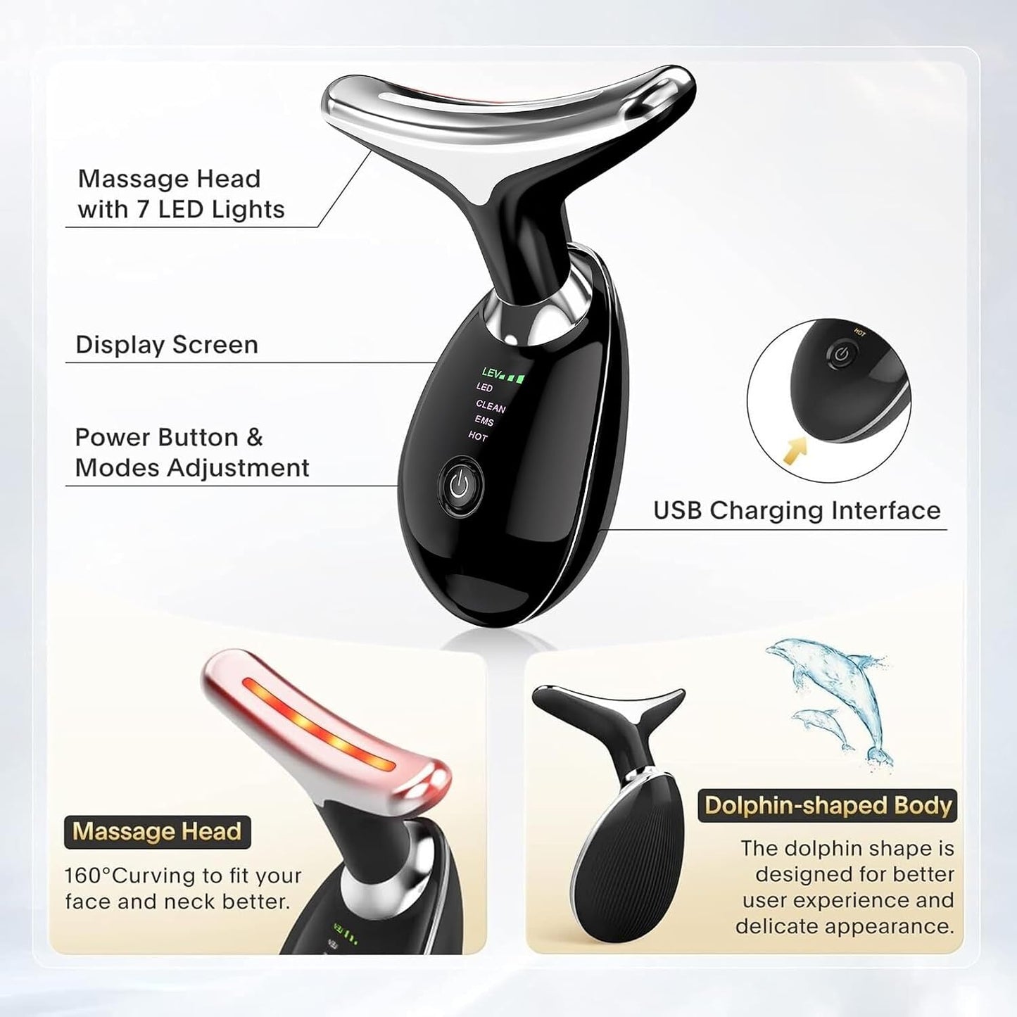 Electric Facial & Neck Massager – 45°C Magnetotherapy EMS Device with LED Light Therapy (Anti-Wrinkle)