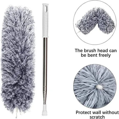 Extendable Microfiber Duster – Bendable Fluffy Feather Duster with Retractable Stainless Steel Pole (100+ Inches)