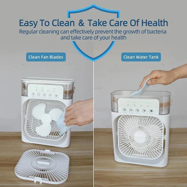 Portable Mini Air Cooler Fan – 3-Speed Misting Cooler with LED Lights & 600ml Water Tank
