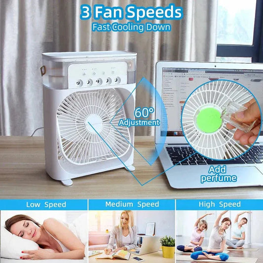 Portable Mini Air Cooler Fan – 3-Speed Misting Cooler with LED Lights & 600ml Water Tank