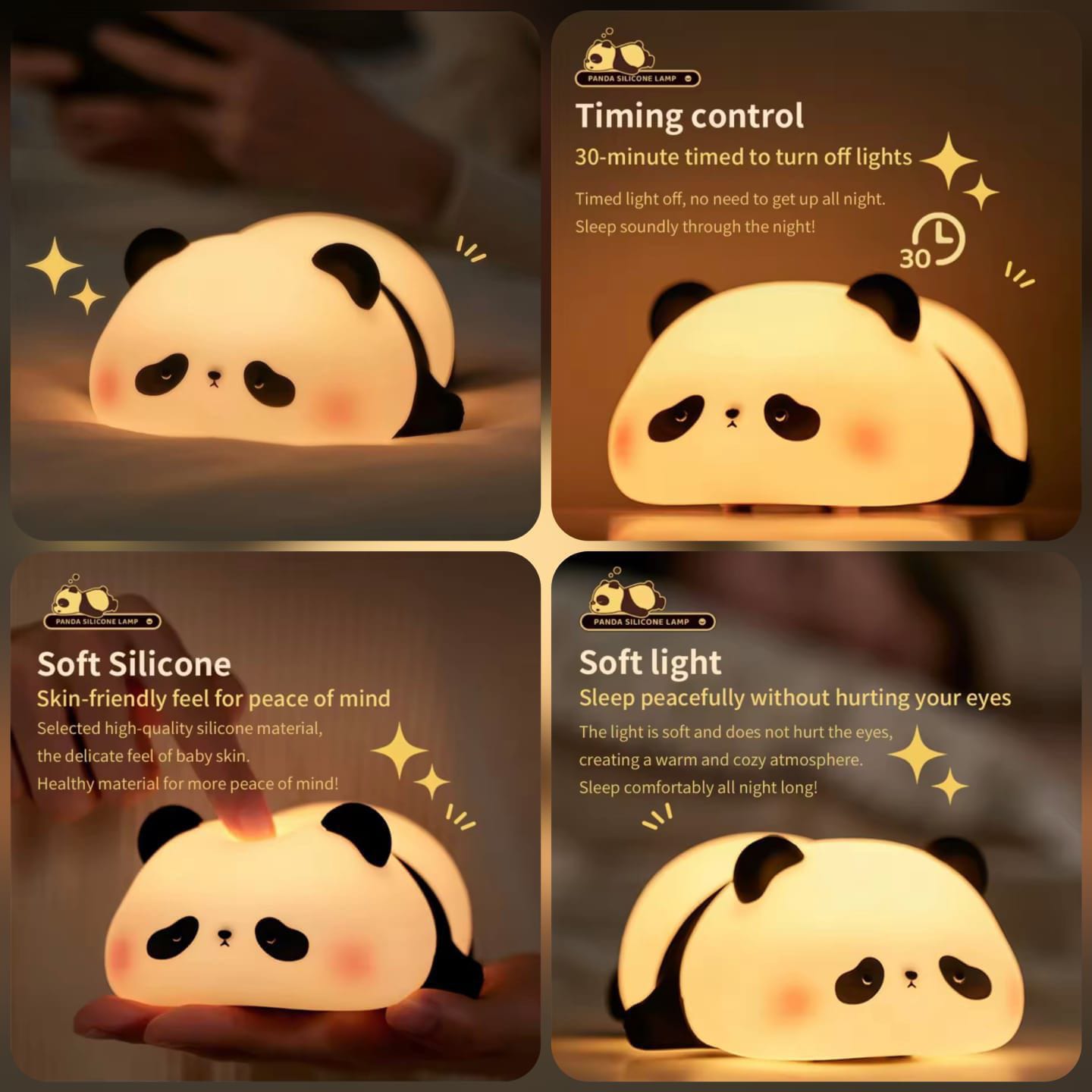 Panda Silicone Night Light – Cute Touch-Sensor LED Lamp with 3 Brightness Levels & Timer