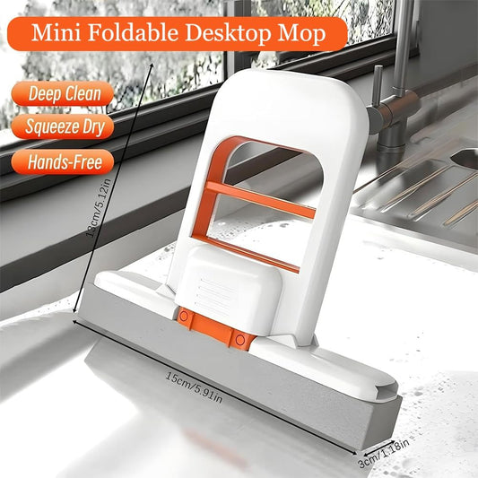 Mini Foldable Desktop Mop – Compact Squeeze-Dry Cleaning Sponge for Kitchen & Windowsills