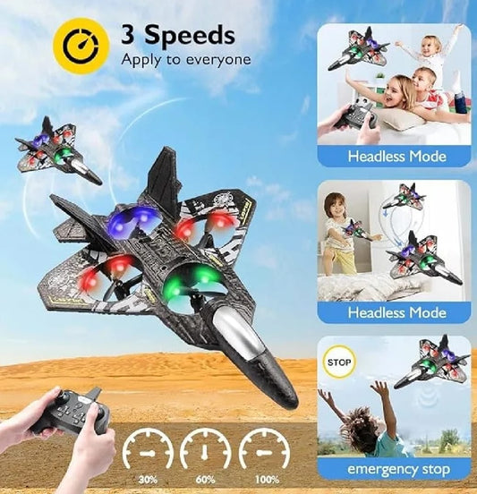 RC Fighter Jet Toy – Stunt Flying Airplane with Cool LED Lights for Kids (Zero-Base Easy Start)