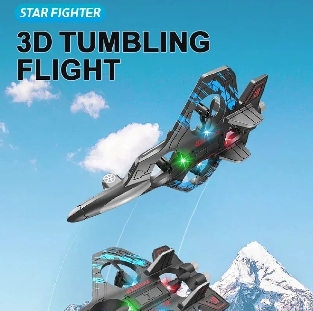 RC Fighter Jet Toy – Stunt Flying Airplane with Cool LED Lights for Kids (Zero-Base Easy Start)