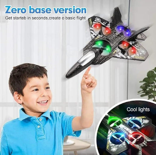RC Fighter Jet Toy – Stunt Flying Airplane with Cool LED Lights for Kids (Zero-Base Easy Start)