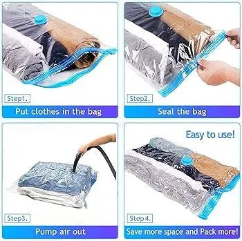 Vacuum Storage Bags (5 Pack) with Hand Pump – Space Saver Compression Bags for Clothes & Bedding