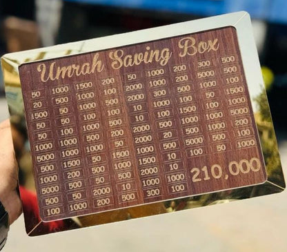 Umrah Saving Box – Wooden Money Saving Box with Secure Lock for Hajj & Umrah Planning