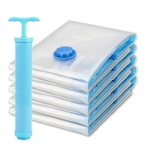 Vacuum Storage Bags (5 Pack) with Hand Pump – Space Saver Compression Bags for Clothes & Bedding
