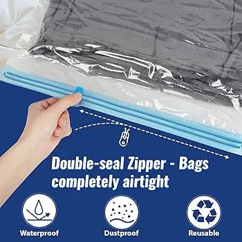 Vacuum Storage Bags (5 Pack) with Hand Pump – Space Saver Compression Bags for Clothes & Bedding
